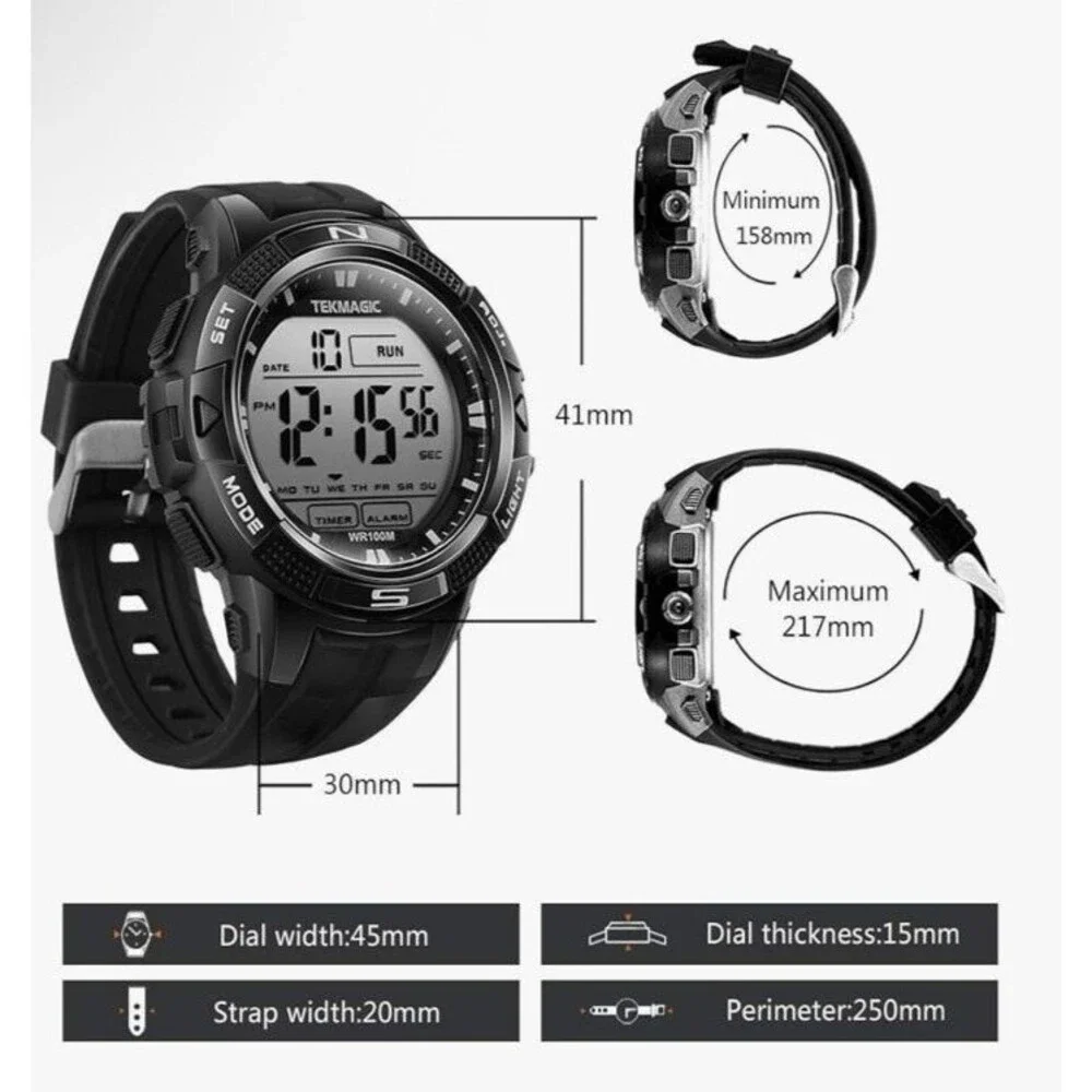 TEKMAGIC W18-W 10 ATM Digital Submersible Diving Watch 100m Swimming Scuba